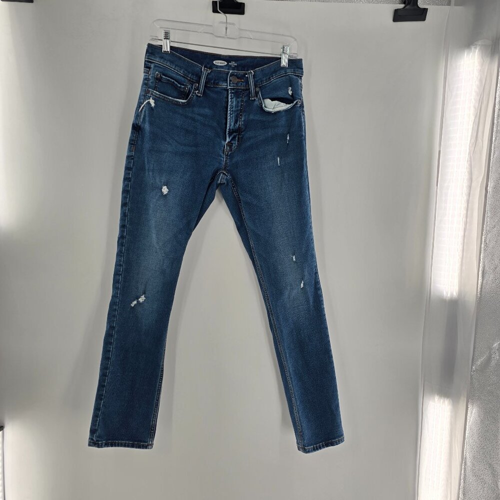Old Navy Jeans Men 30x30 Relaxed Slim Taper Fit Distressed Blue Stretch Denim‎